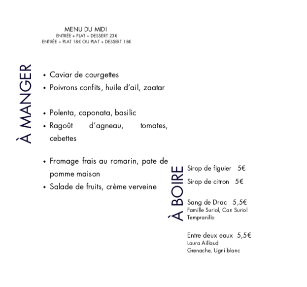 Menu du midi du mardi 24 juin