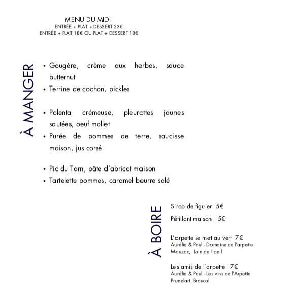 Menu du midi du mercredi 15 octobre