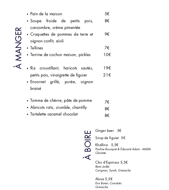 Carte du soir du samedi 7 juin