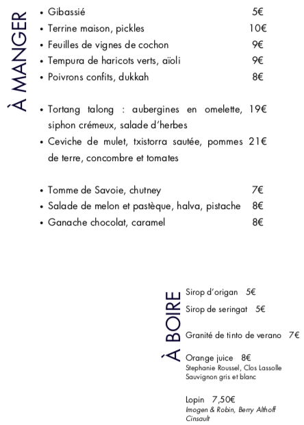 Carte du soir du jeudi 7 août
