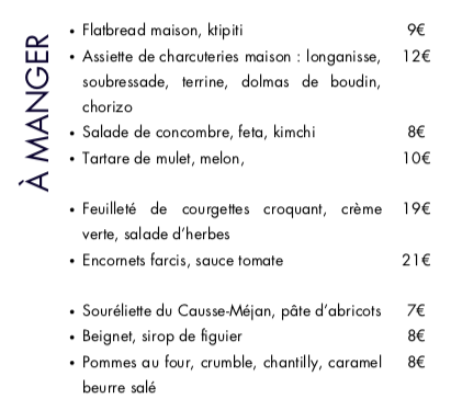 Carte du soir du jeudi 18 septembre